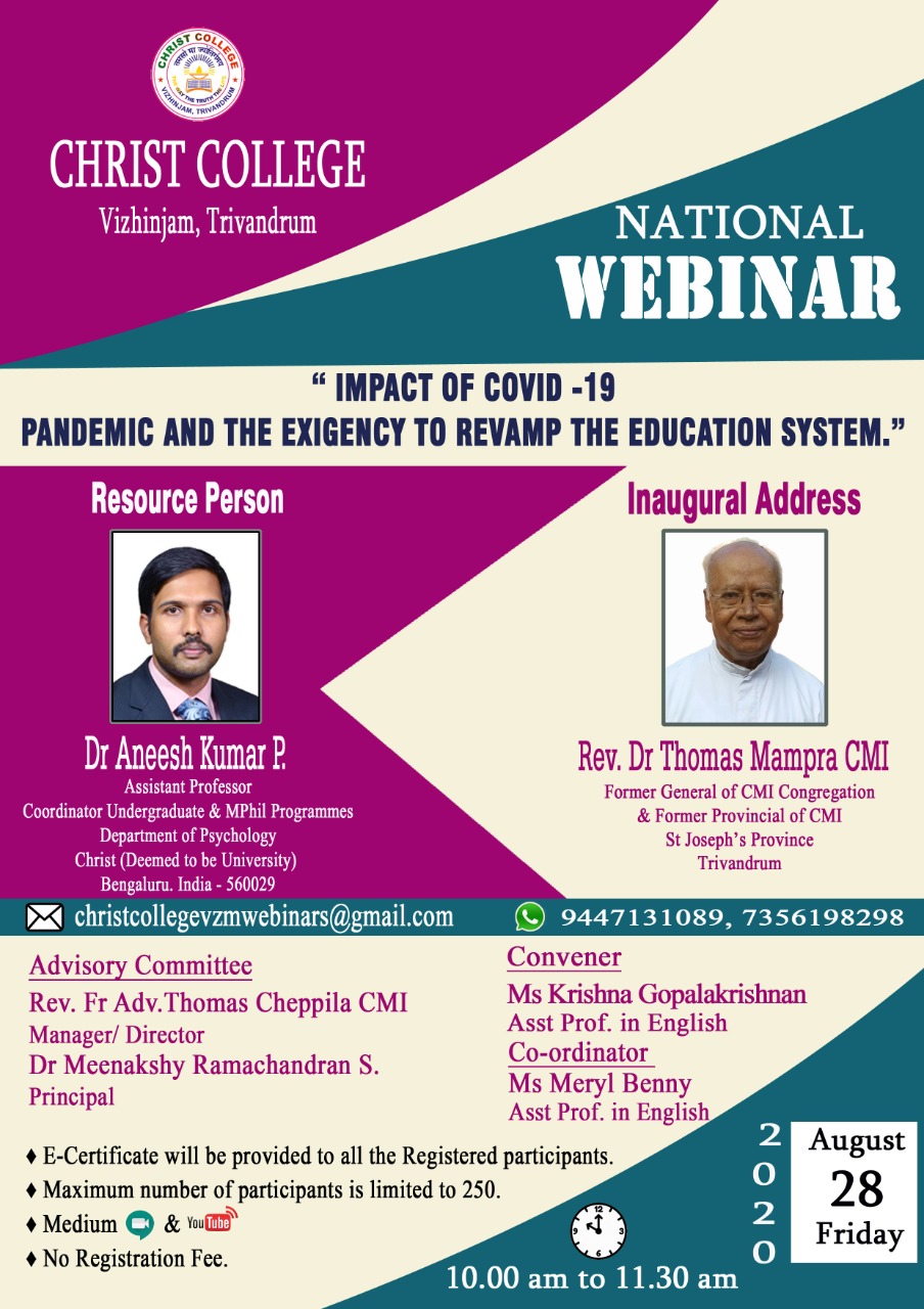 NATIONAL WEBINAR ON “THE IMPACT OF COVID-19 PANDEMIC AND THE EXIGENCY TO REVAMP THE EDUCATION SYSTEM”