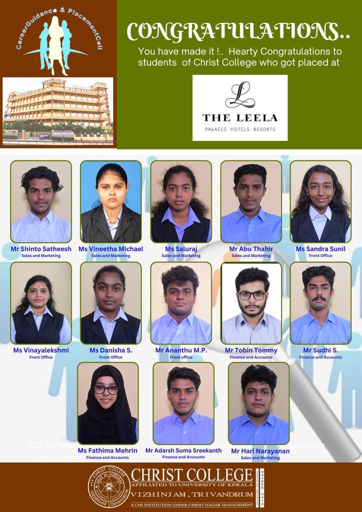 CONGRATULATIONS ON YOUR PLACEMENTS AT THE LEELA !